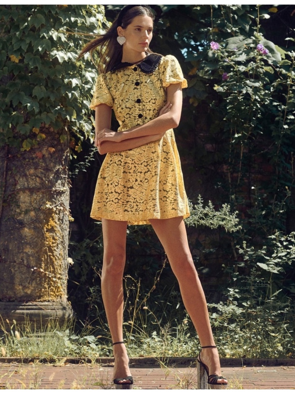 Hill House Celeste Mini Dress in gold lace